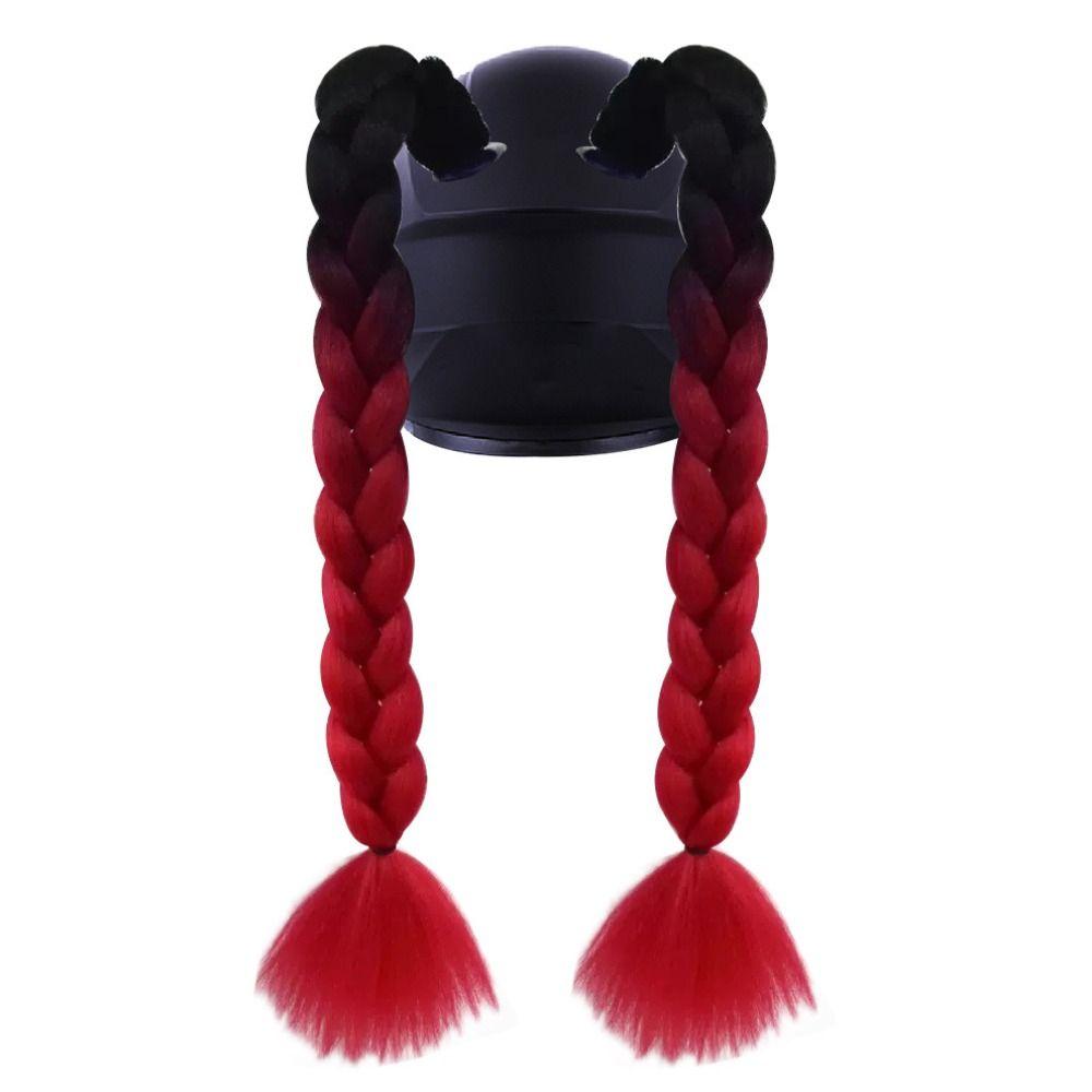 2pcs/pair Helmets Decor Woman Braids Wig With Sucker Twist Dual Pigtail Ponytail for Motor Bike