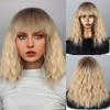 Women Fashion Shoulder Length Natural Wavy Wig Synthetic Fiber Daily Wear Cosplay Fluffy Wavy Hair Ombre Blonde
