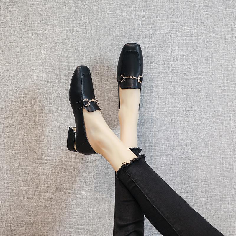 Туфли на толстом каблуке, женские летние новые туфли с мелким открытым носком и квадратным носком, на среднем каблуке, маленькие кожаные туфли в британском стиле, нежные женские туфли на высоком каблуке феи