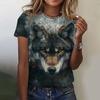 Summer Round Neck 3D Animal Wolf Pattern Print Top Fashionable Casual Short Sleeved Women's T-shirts