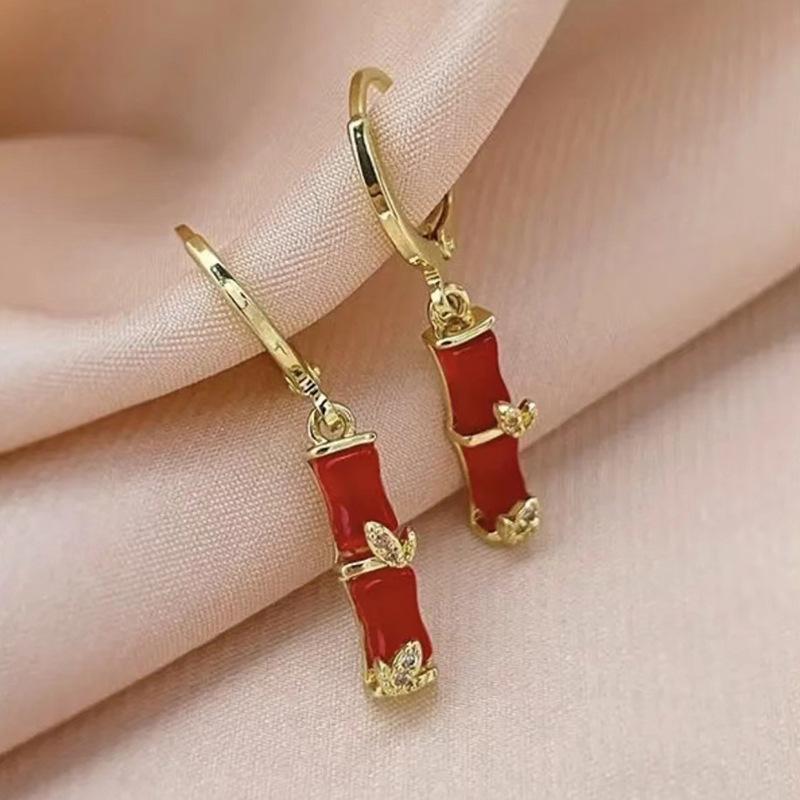 Серьги-подвески в форме бамбука в стиле ретро, роскошные женские аксессуары, серьги золотого цвета для вечеринки, модные украшения