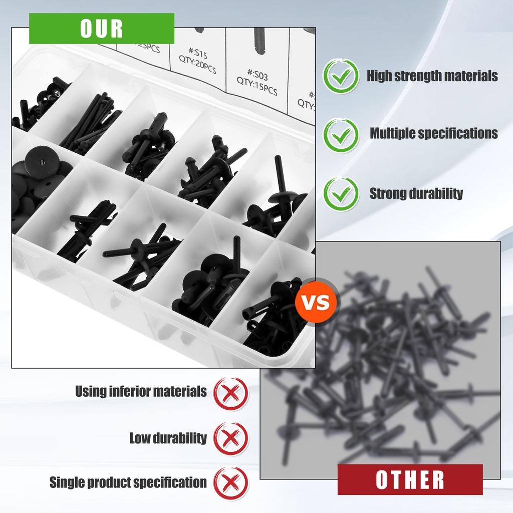 115 шт. автомобильных зажимов River, пластиковых автомобильных зажимов, 6 размеров, набор заклепок для смешанного автомобиля, сменный комплект крепежных элементов для салона автомобиля