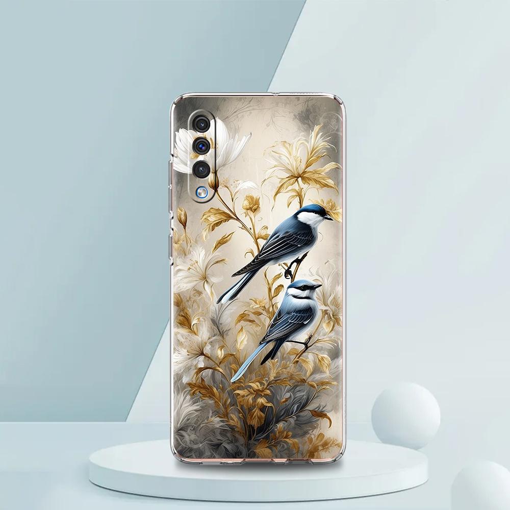 Прозрачный чехол для телефона Samsung Galaxy A16 A14 A12 A22 A24 A42 A02 A06 A20 A30 A40 Мягкий ТПУ чехол Цветочный Цветочный Узор Птица