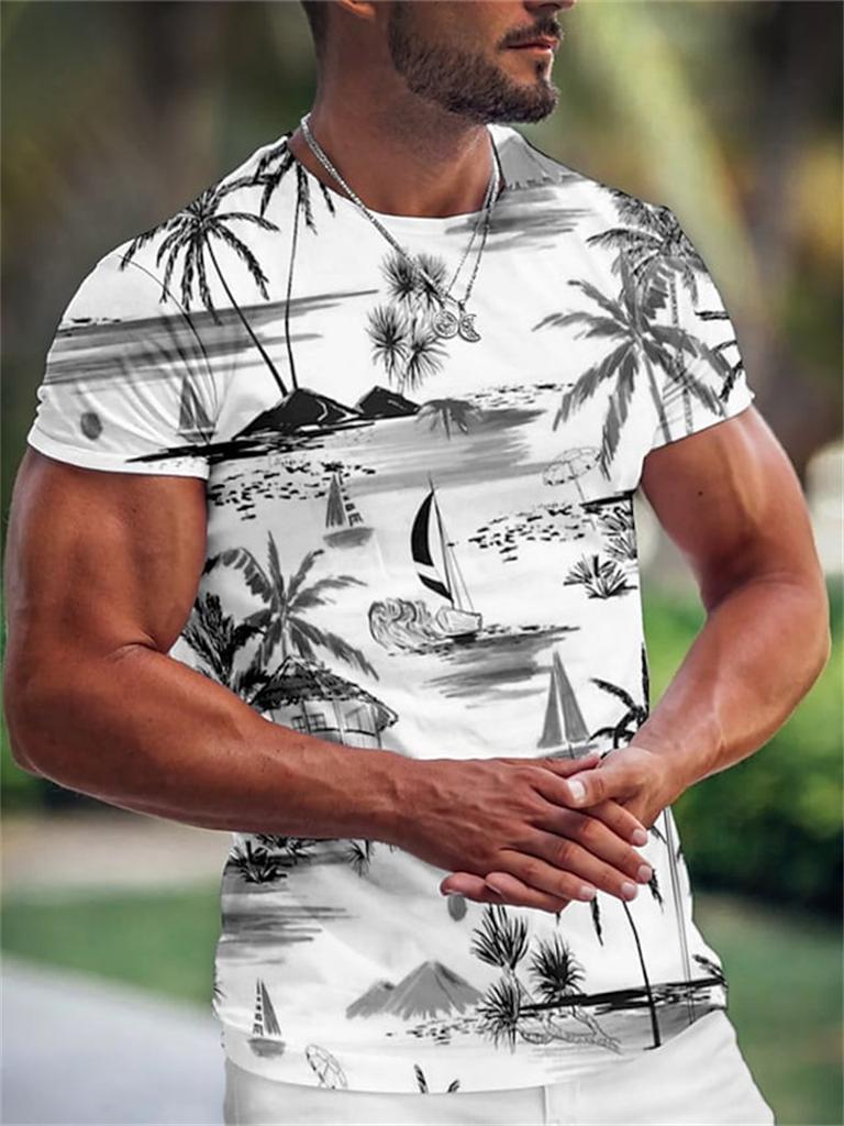 Summer Hawaiian Men's T-shirt 3d Print Tree Graphic T Shirt Fashion Short Sleeve Clothing Oversized Camiseta Streetwear Tee Tops