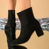 Женские повседневные ботильоны из искусственной кожи, нескользящие, с острым носком, на массивном блочном каблуке, короткие ботинки для женщин, удобные ботильоны на низком каблуке для платья с молнией