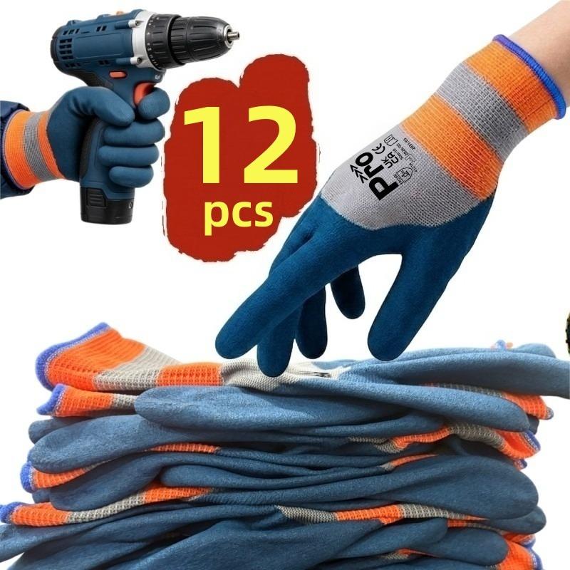 12 Pcs Heavy Duty Extra Large Coated Palm Work Gloves, Stretch Polyester, Non-Slip Grip for Gardening and Auto Repair, Unisex