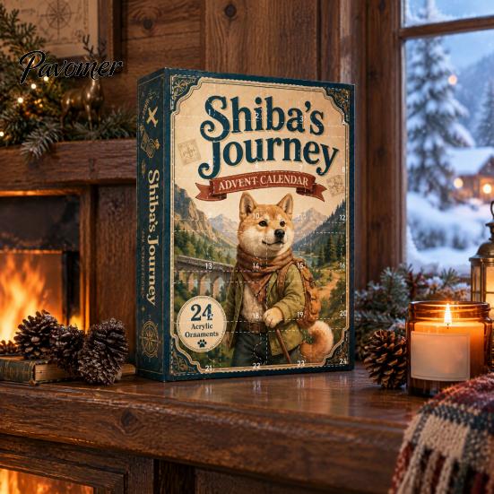 Christmas Wall Decorations Animal Advent Calendar, 24-Days Acrylic 2D Ornament Set with Cute Festive Countdown Box Dog/Cat/Bear Designs, Gift