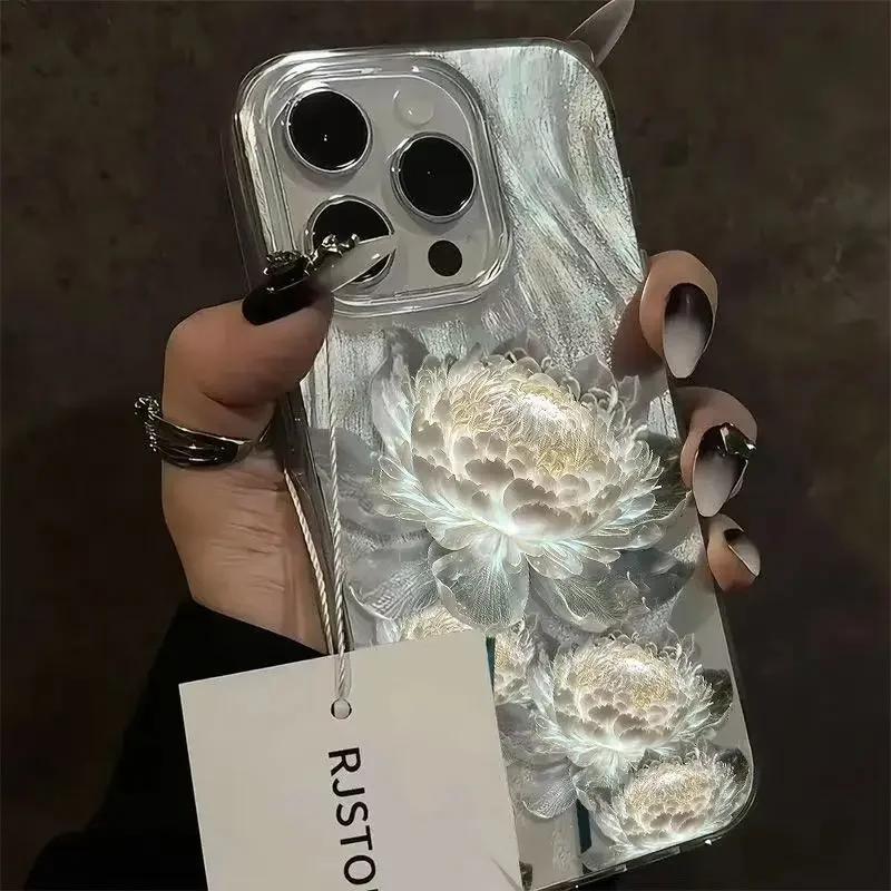 Пять Золотых Лотосов Чехол для Телефона для IPhone 11 13 14 15 16 Pro Max 7 8 14 15 Plus X XS Max XR 16e Жесткий Чехол с Текстурой Перьев