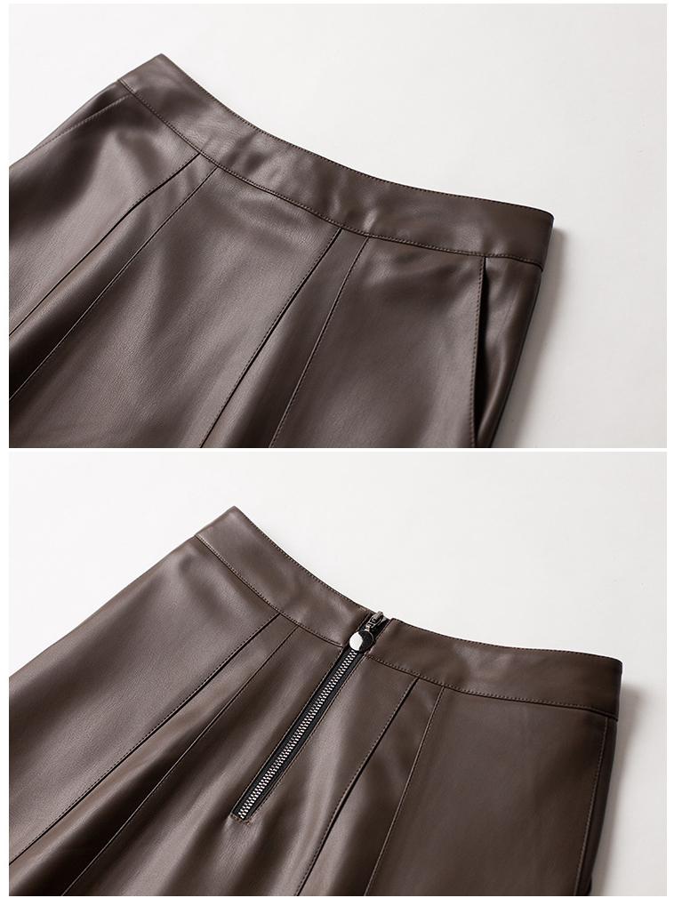 Women's Cross-Strap Leather A-line Skirt - Mid-length, High-waist, Slimming Umbrella Design, Fashionable Wide Hem, 2025 Autumn/Winter Collection.