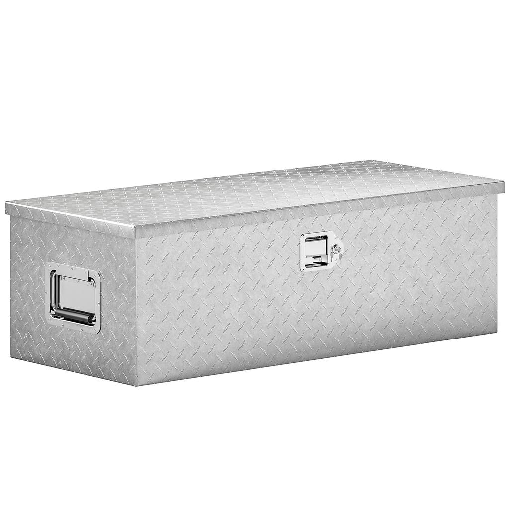 43L Aluminum Tool Box with Lock, 2 Keys and Side Handle, 76.2x33x24.4 cm, Silver