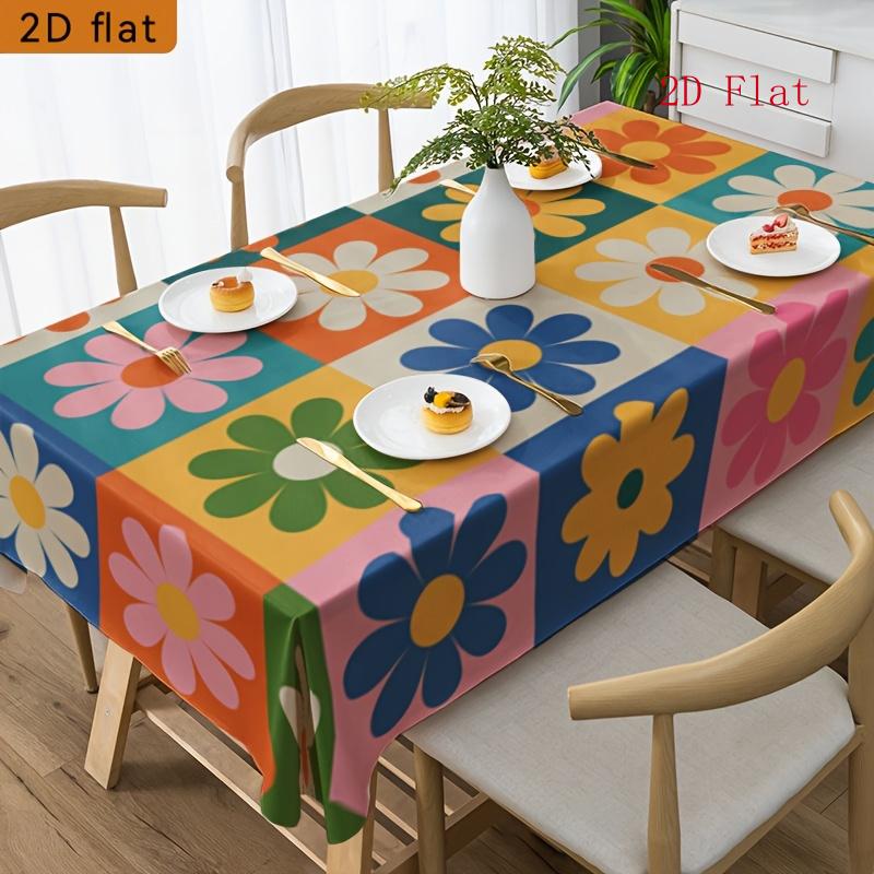 2D Flat 1pc- Vintage Plaid Daisy Print Tablecloth, Rectangular Table Decoration for Kitchen and Dining Room, Suitable for Birthday Parties, Outdoor an