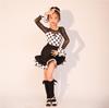 Платье в горошек с длинным рукавом для ча-ча, румбы, танго, латиноамериканских танцев, для девочек, детей, одежда для самбы, сальсы, детские соревновательные бальные платья