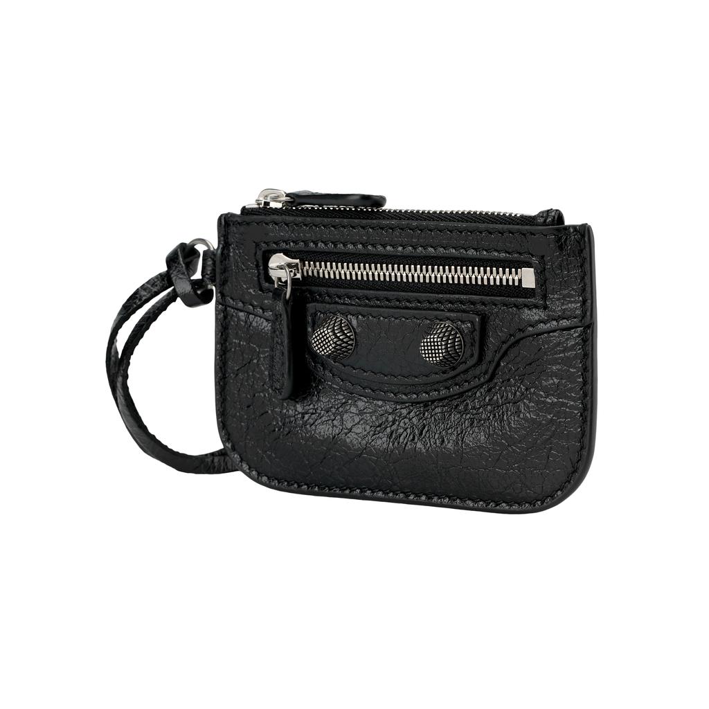 Balenciaga Кошелек женский Le Cagole с состаренной серебряной фурнитурой из кожи ягненка Черный 7767691VG9Y1000