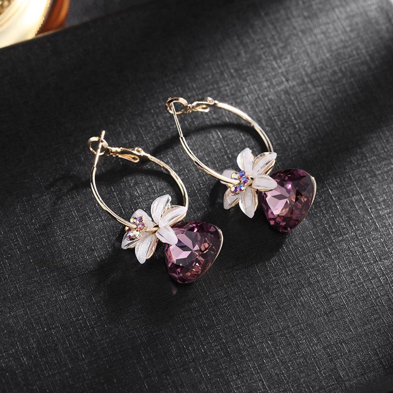 Сияющие серьги-гвоздики с кристаллами и цветами для женщин, милые эффектные серьги-гвоздики с каплями воды, корейские поп-серьги-гвоздики для свадебной вечеринки, ювелирные изделия