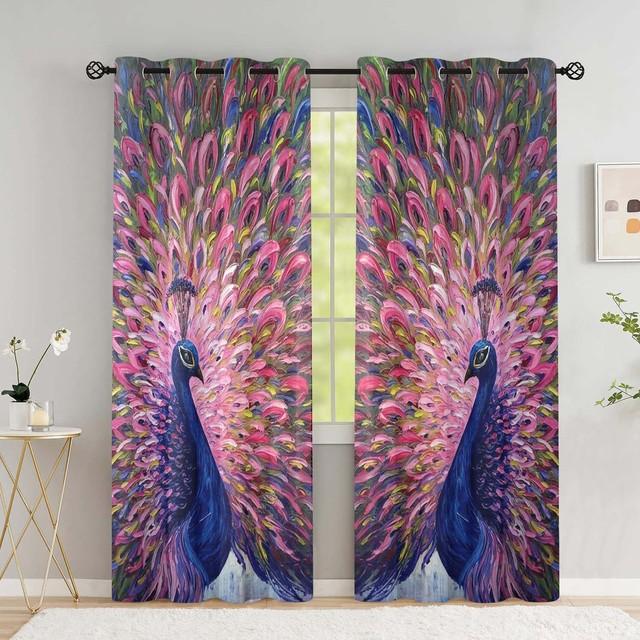 Peacock Flower Curtains For The Bedroom Animal Drapes In Living Room Curtin For Window Home Decor High Shading (70 %-90 %)2 Panel