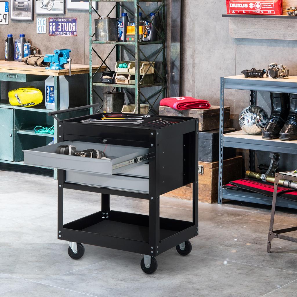 Professional Workshop Trolley Tool Chest Cabinet in Sheet Metal, Black, 68 x 46 x 88cm