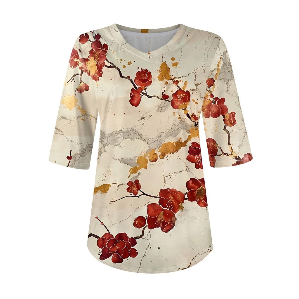 Shirts For Women Trendy V Neck T Shirts Casual Printed Blouse Half Sleeve Tops For Women