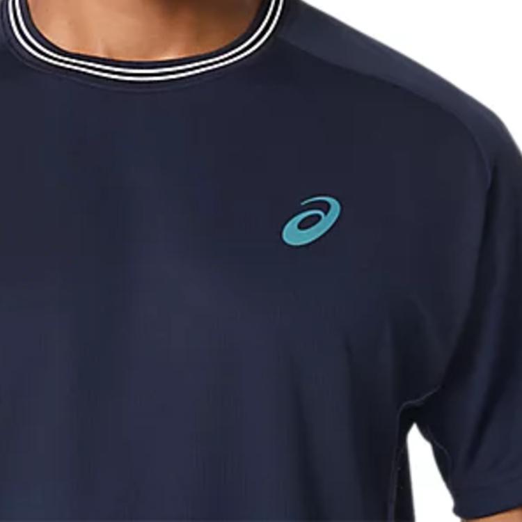 Asics Игровая дышащая футболка-поло с круглым вырезом в рубчик для мужчин, топ 2041A379-400