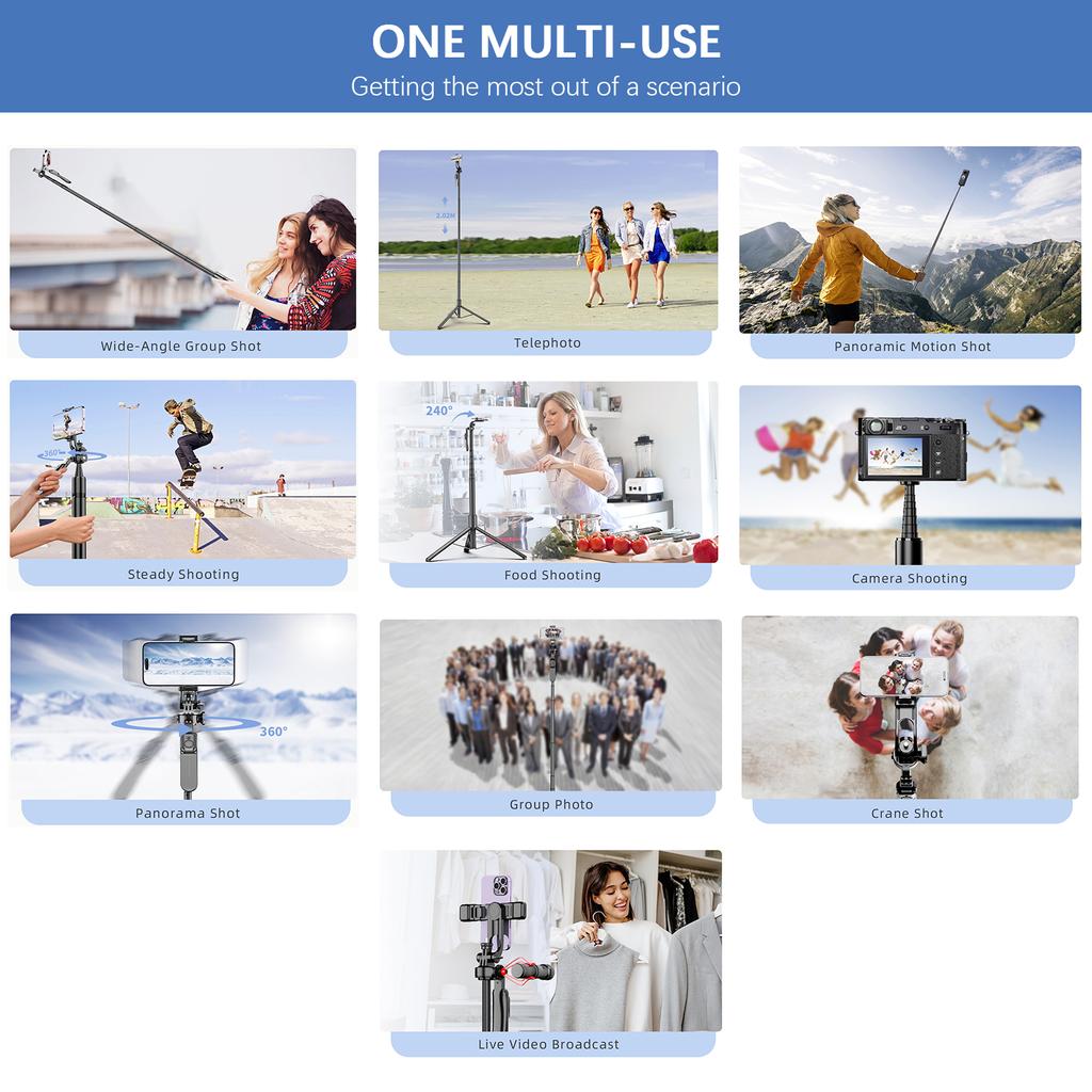 79.5-Inch Multi-function Selfie Stick Portable Gimbal Stabilizer with Aluminum Alloy Telescoping