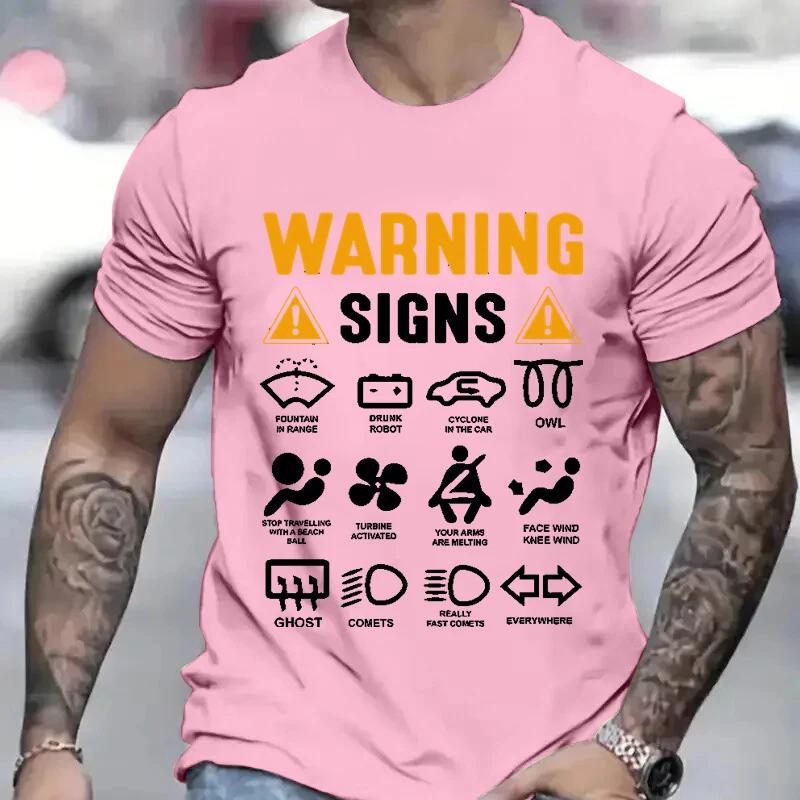 Футболка для мужчин Одежда Забавные предупреждающие знаки для автомобилей Дизайн Мужские футболки Летние футболки с коротким рукавом Одежда Топы 2000 года Футболки для мужчин