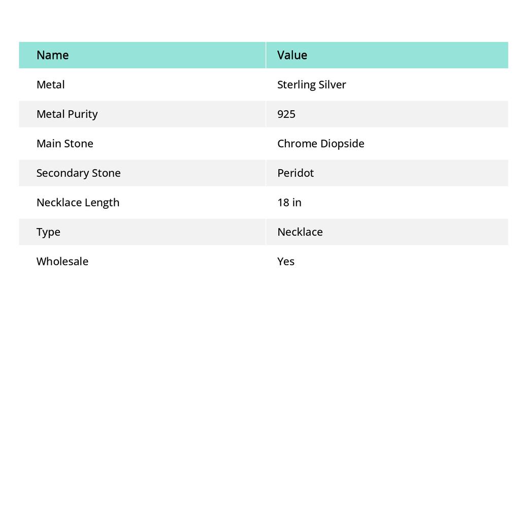 Ювелирное ожерелье из стерлингового серебра 925 пробы с натуральным хромдиопсидом и перидотом 18 дюймов J8h84