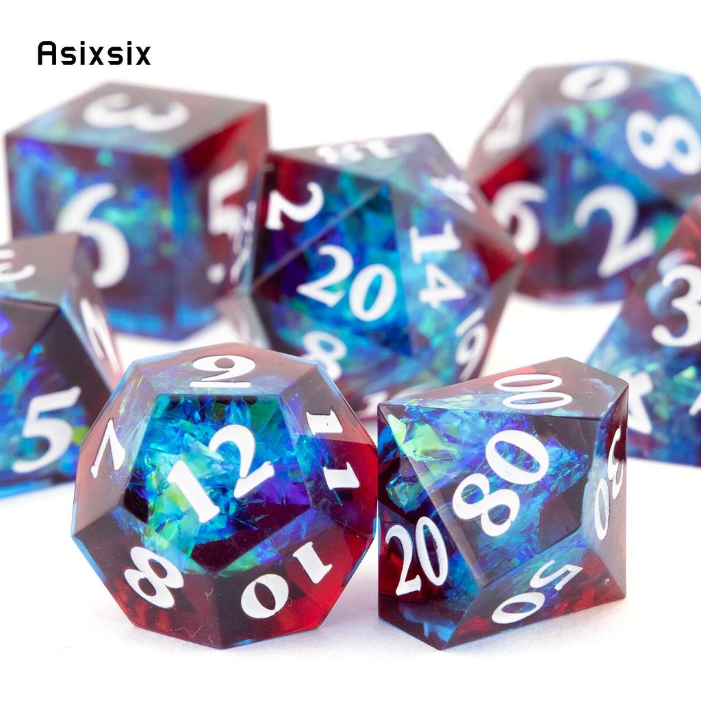 7 Pcs Blue Red Resin White Number Sharp Edge Dice Polyhedral Dice Suitable for Role-Playing RPG Board Game