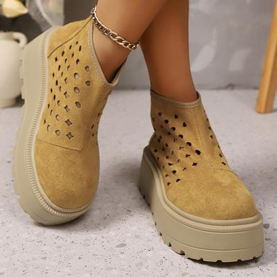 Женские ботильоны на танкетке из искусственной замши с декоративной молнией, с вырезами, на толстой подошве, нескользящие, летние, больших размеров, на массивной платформе, до щиколотки