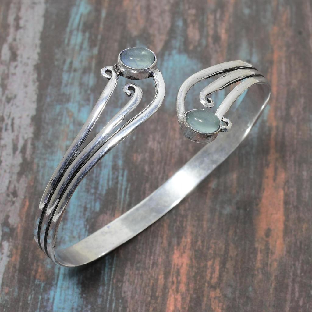 Аквамарин драгоценный камень твердый стерлингового серебра 925 пробы ювелирный браслет ручной работы регулируемый для нее