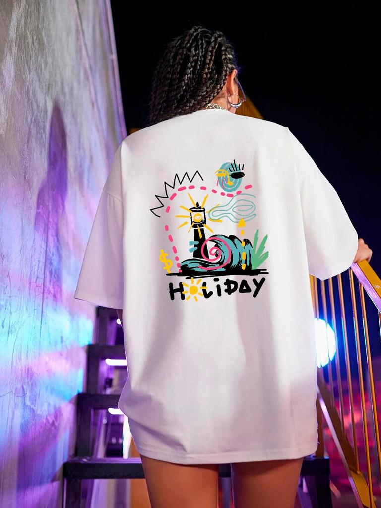 Happy Holiday Train Unisexga Графический уличная футболка Женские летние хлопковые топы High Street с коротким рукавом Повседневные футболки унисекс