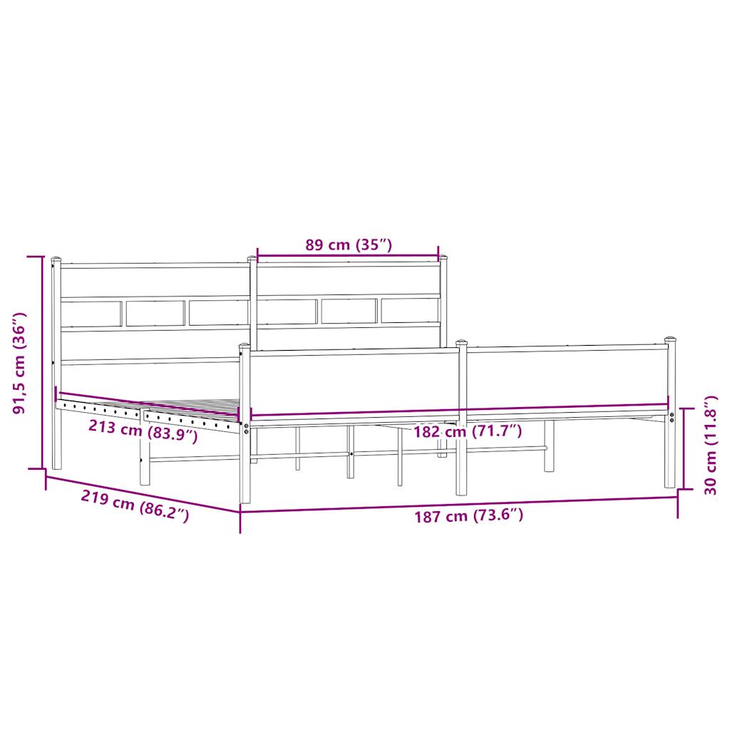 Metal Bed Frame without Mattress Sonoma Oak Finish 183 x 213 cm