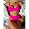 Сексуальное бикини на косточках, женский ярко-розовый купальник пуш-ап из двух предметов, 2023 Mujer, летний однотонный купальный костюм с вырезами, купальник с высокой талией