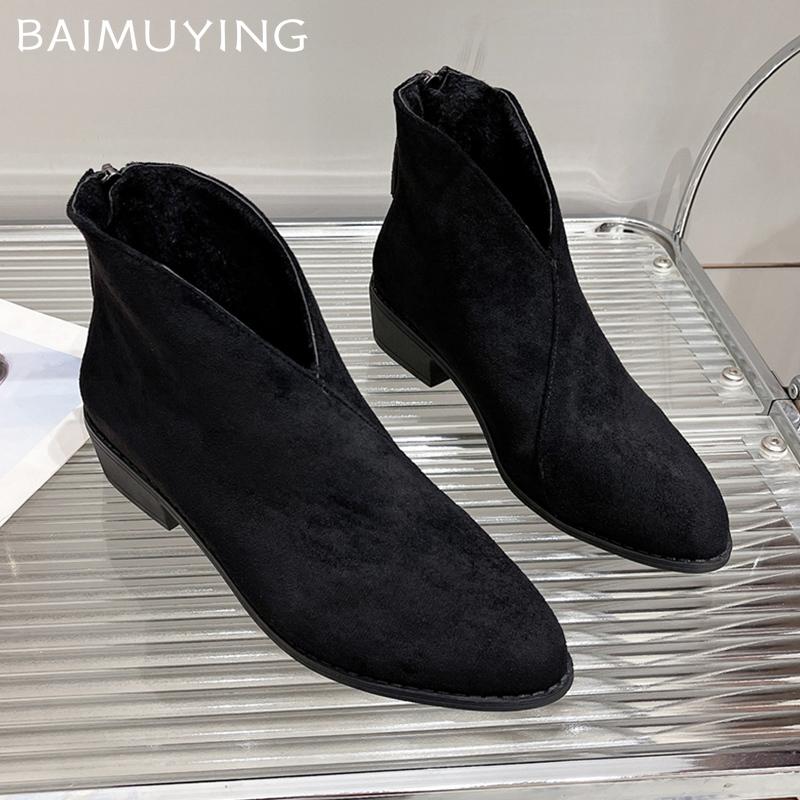 Замшевые массивные женские ботильоны с острым носком, ретро-зимние туфли на среднем каблуке 2025 года, классические туфли-лодочки в готическом стиле Botas De Mujer