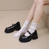 Leather Platform Mary Jane Shoes Women's French White Thick High Heels Single Shoes Small Height Increase Jk with Skirt Small Leather Shoes