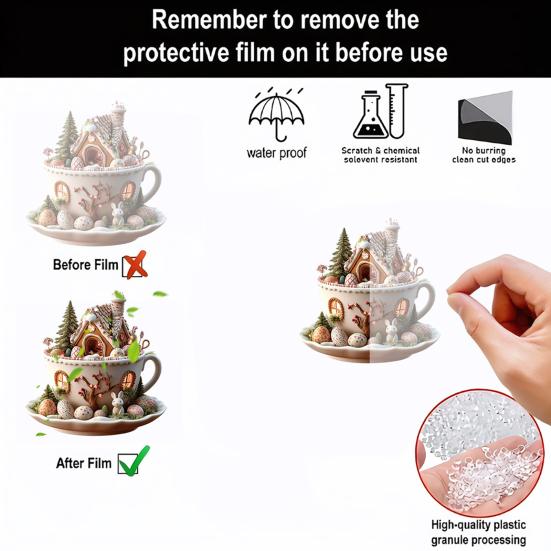 1Pc/5Pcs Easter Coffee Cup House Ornaments Chocolate Mug Bunny House Pendant 2D Acrylic Hot Cocoa Mug Spring Ornament for Holiday Home Decor