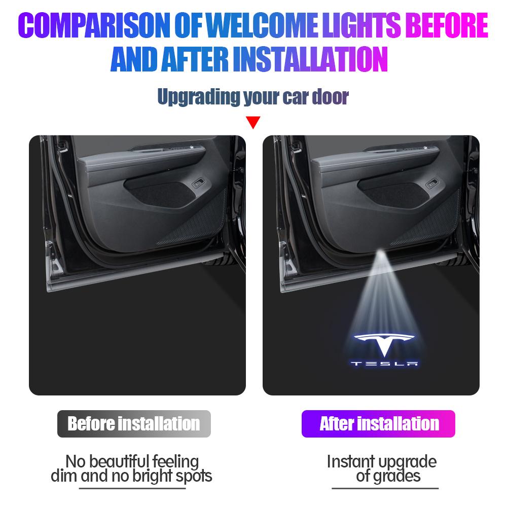 CPSSA1 2pcs Car Door LED HD Projector puddle lights Welcome Lights For Tesla Model S 2015-2016 Model X 2016 Auto Valve Core Accessories