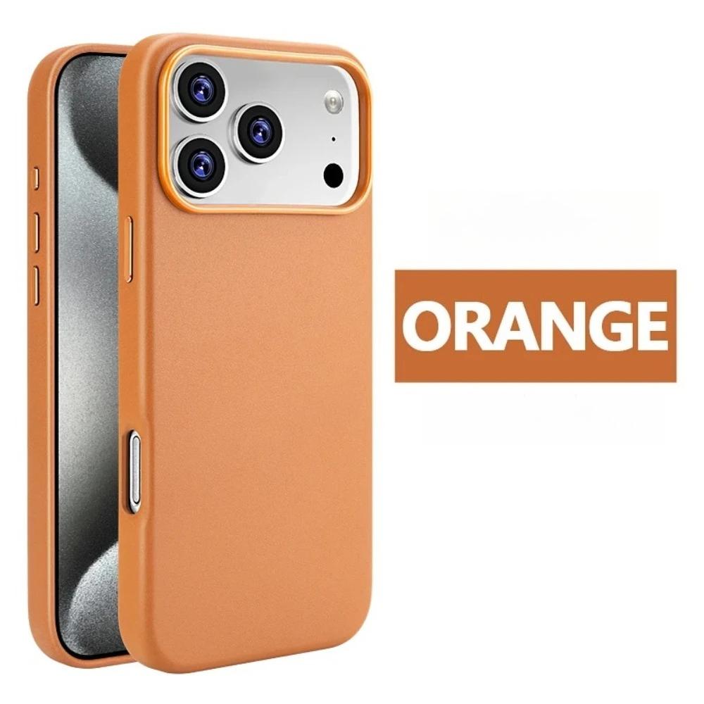 Cowhide Leather Phone Case for iPhone 16 Pro Max 17 Air 15 Plus 14 13 12 Promax High End Strong Magnetic Wireless Charging Cover