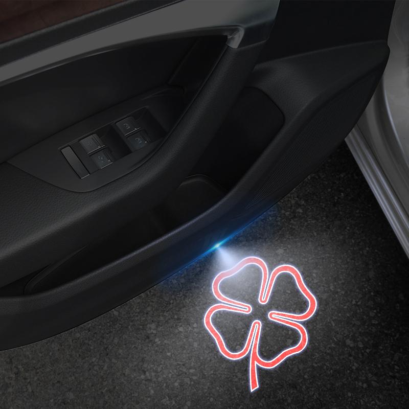 Four Leaf Clover Logo Wireless Courtesy Car Door Projector LED Welcome Lights For Alfa Romeo Giulia Giulietta Sportiva Decor