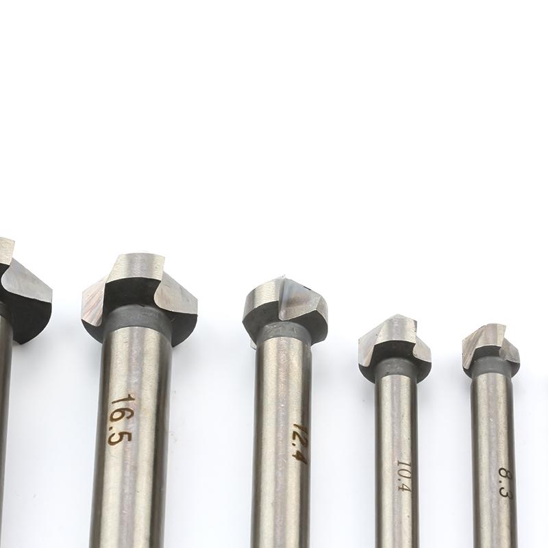 HSS 90-degree Three-edge Natural Color Full Grinding Chamferer Woodworking Milling Cutter Spot Facer Hole Opener Tool Set