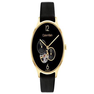 Watch Automatic Mechanical Movement Leather Strap 38mm Bla Dial Women's Watch Flexible Hollow 25200123
