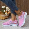 Fashion Flower Print Knitted Sneakers Women Shiny Crystal Breathable Walking Shoes Woman Plus Size 43 Casual Non-Slip Sock Shoes Ladies