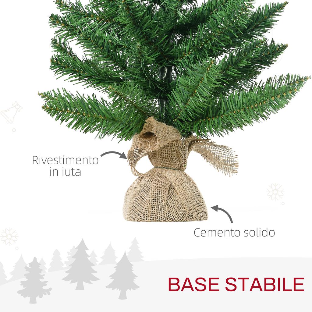 55cm Mini Christmas Tree with 50 Thick Branches and Realistic PVC Needles, Cement and Jute Base