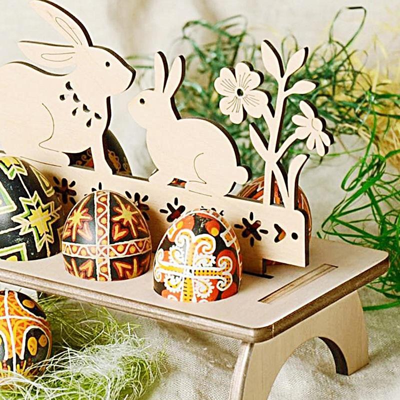 Creative DIY Rabbit Chick Easter Egg Tray Wooden Cute Party Decoration