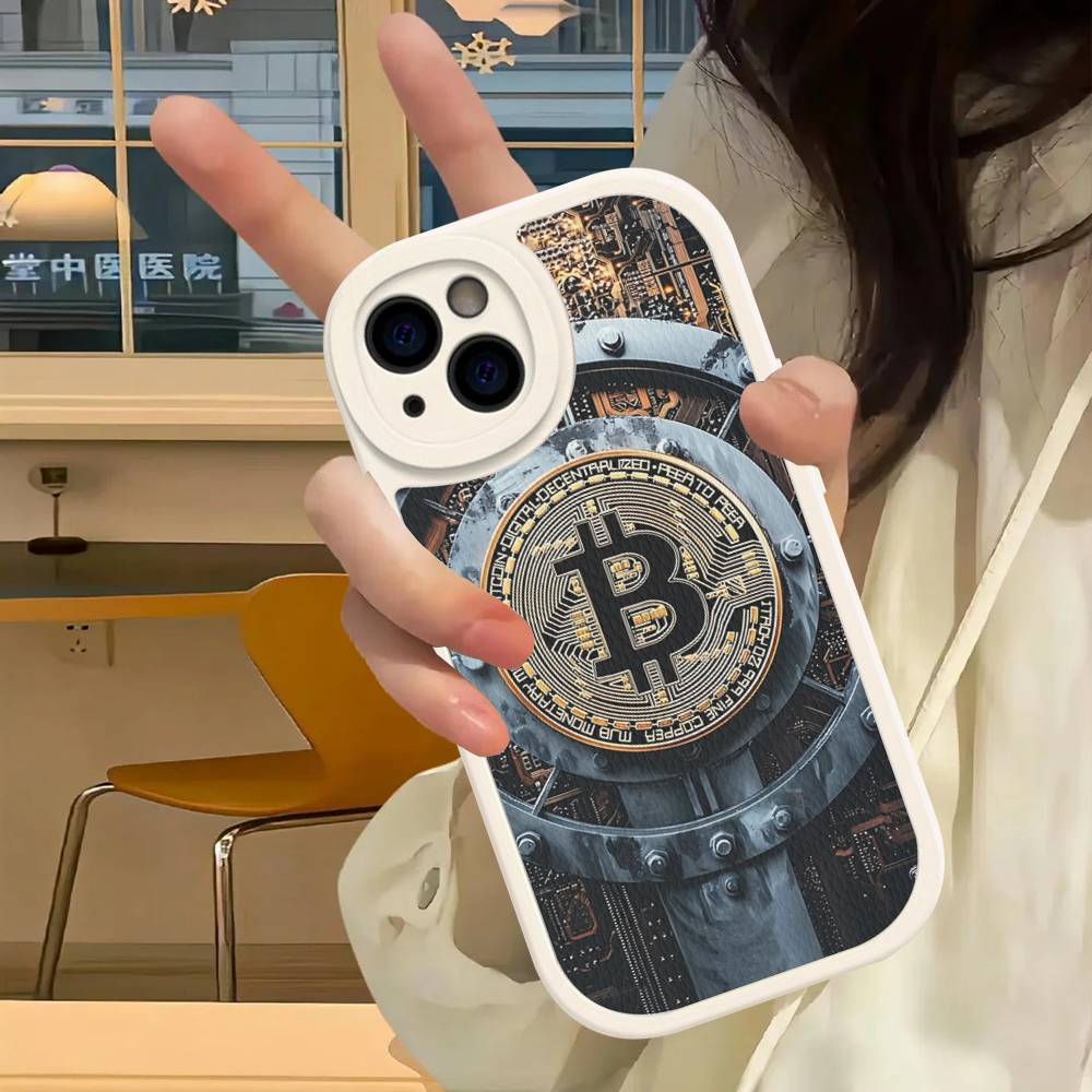 Кожаный чехол для телефона B-Bitcoin для iPhone 16 15 14 17 Pro Max 11 12 Mini Plus Мягкий корпус
