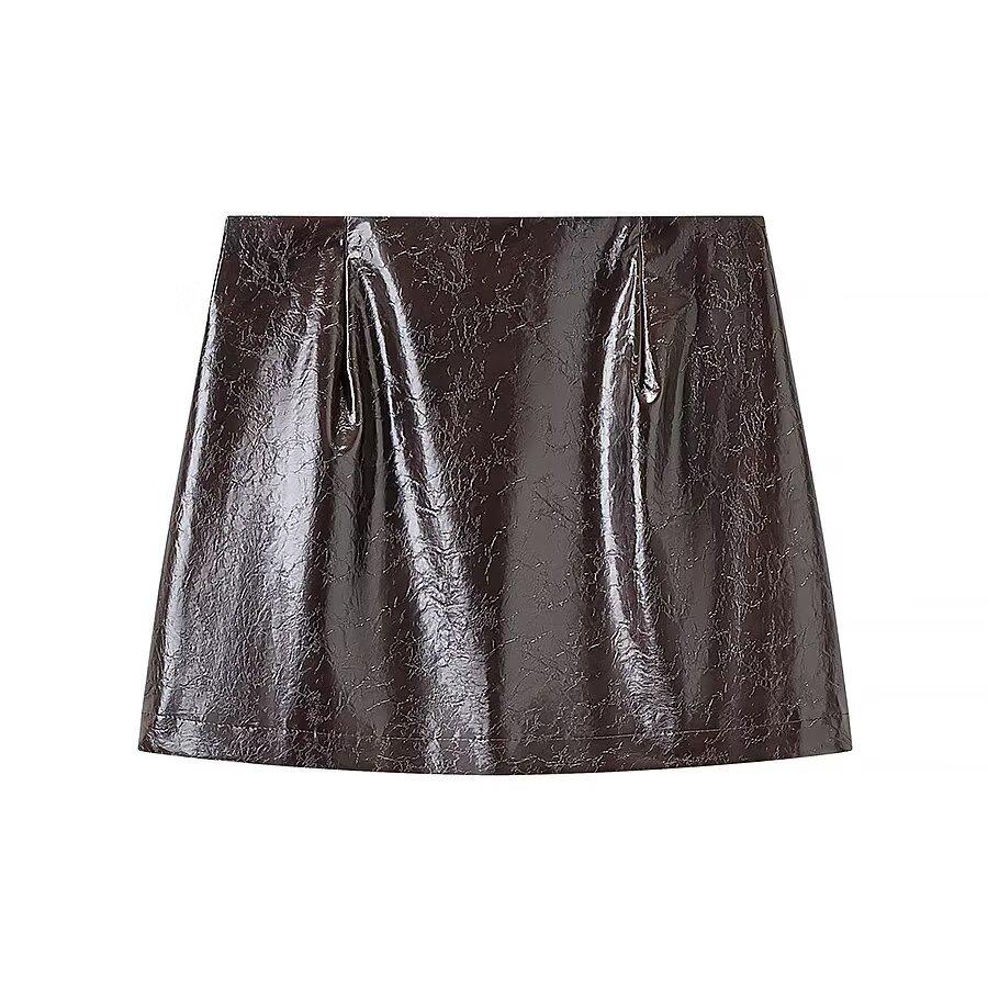 Women's Street Style Leather Suit: Double-breasted Waist-cinching Jacket & A-line Skirt Set