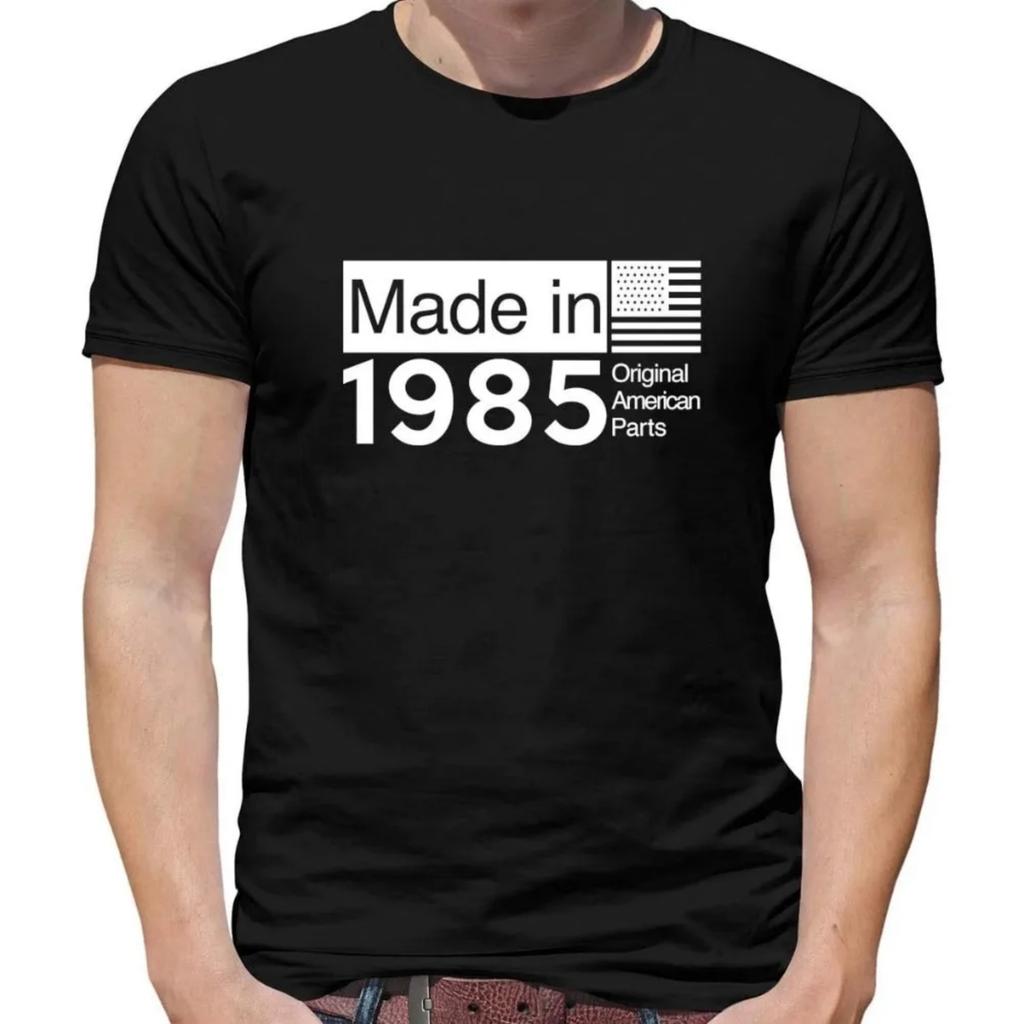 Сделано в 1985 году США Детали Мужская Модная Повседневная Летняя Хлопковая Футболка Повседневная Жизнь Круглый Вырез Мужская С Коротким Рукавом Футболка с Принтом
