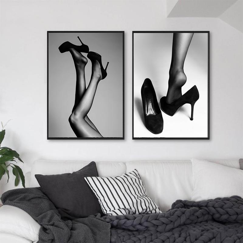 Bikini High Heels Lady Fashion Quote Poster  Black White Sexy Woman Canvas Print Painting LivingRoom Wall Art Decoration Picture