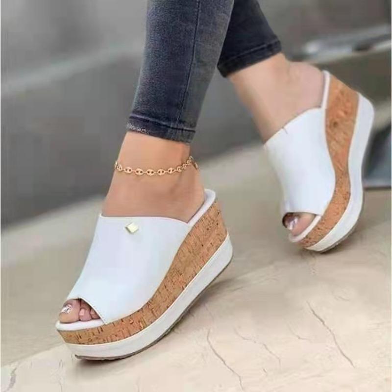 Foreign Trade Large Size Women's Wedge Heel Sandals New Summer Fish Mouth Thick Bottom Wedge Heel Retro Cool Slippers Women's Spot