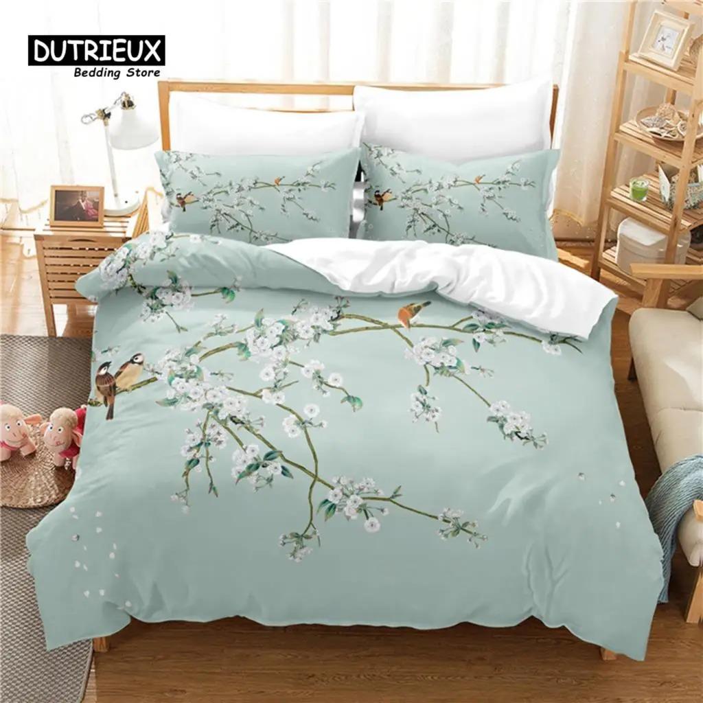 3Pcs Duvet Cover Collection 3D Branch Flower Bedding Collection Soft Comfortable Breathable Duvet Cover For Bedroom Guest Room Decor