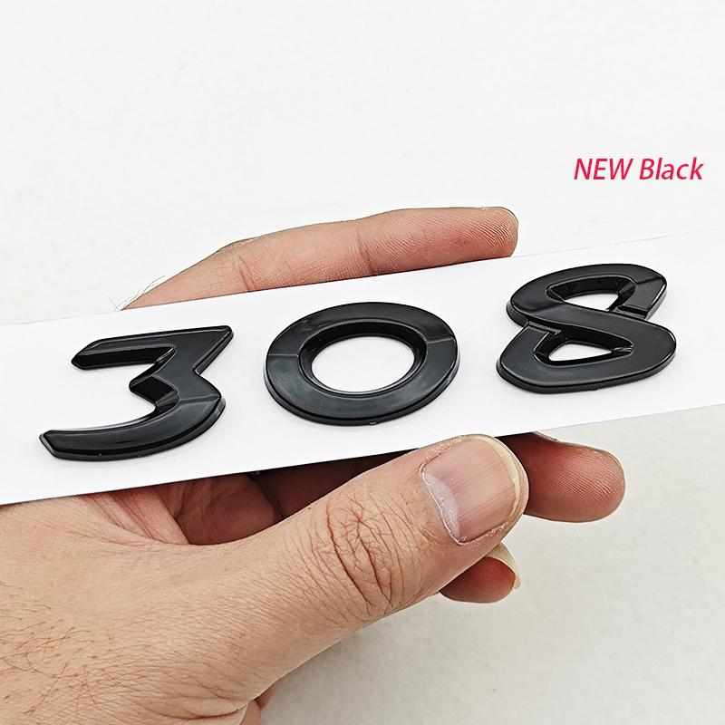 New 3D ABS Chrome Black Car Letters Logo 308 Emblem Sticker Rear Trunk Badge For Peugeot 308 SW GT Line GTI T9 T7 P5 Accessories