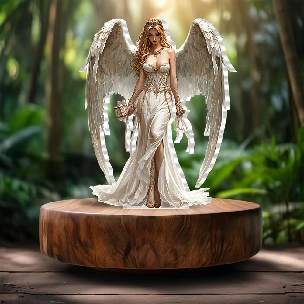 Acrylic 2D Flat Angel with Wings Tabletop Decoration for Living Room, Office, and Festive Occasions